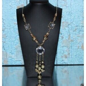 GYPSY BOHO FUN GOLDTONE 20 INCH NECKLACE WITH CRYSTALS AND DANGLES